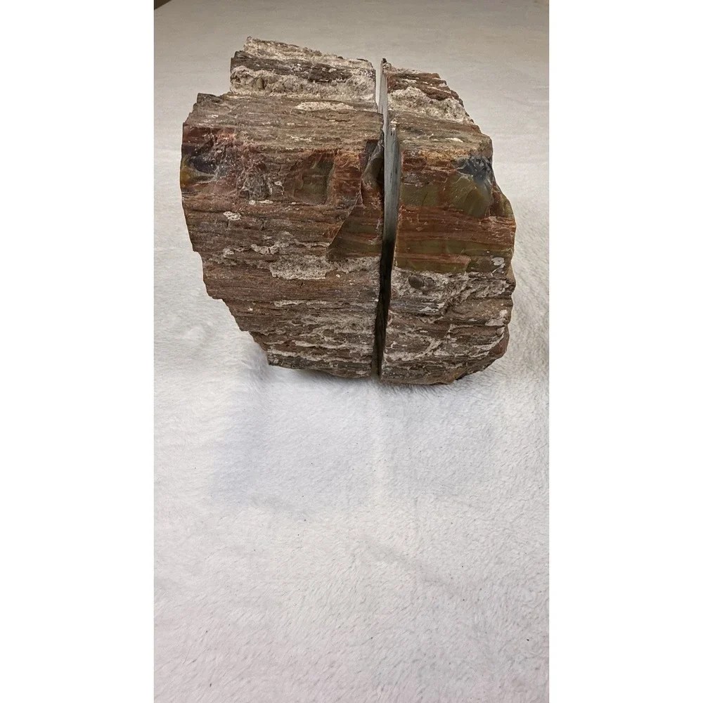 Vintage Natural Stone Mountain Bookends Jasper Agate Style Rough Cut Pair